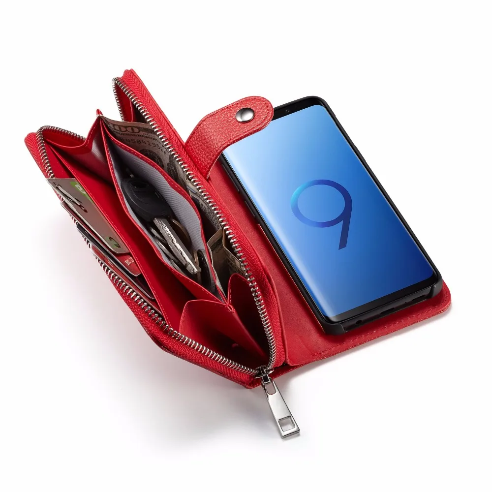 Многофункциональный чехол для телефонов samsung GALAXY, задняя крышка из искусственной кожи, застежка-молния, ремешок, клатч, кошелек, чехол, карман для карт, 2 в 1
