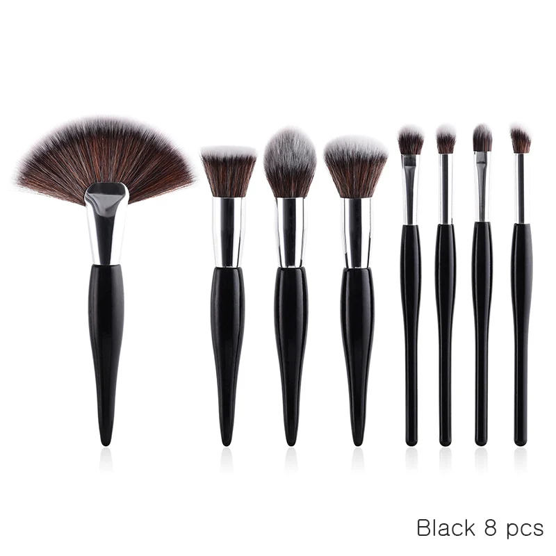 black 8pcs SEXYSHEEP набор кистей для макияжа Мягкая синтетическая головка кисточки с деревянной ручкой веер набор Плоских кистей для женщин тени для век Макияж лица - Handle Color: black 8pcs