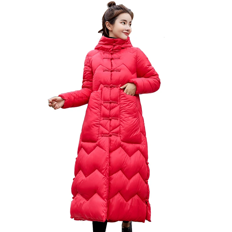 2018 этнический стиль Длинная зимняя куртка выше колена женское хлопковое пальто с