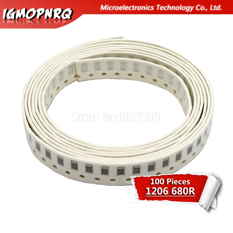 100 шт. 1206 SMD резистор 5% 680 Ом Чип Резистор 0 25 Вт 1/4 680R 681 | Электронные компоненты и