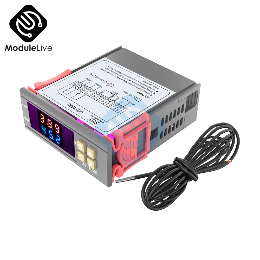 DC 12V-72V DST1020 AC 110-220V DC 12 V-72 V Цифровой терморегулятор DS18B20 датчик Водонепроницаемый заменить STC-1000 - Цвет: DC 12V-72V
