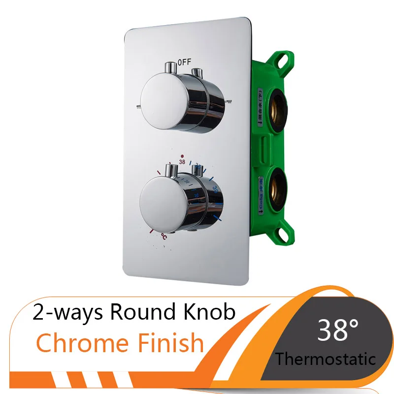 Chrome 2-ways Round Хромированный термостатический смесительный клапан с двойной ручкой контроль температуры душа Contral клапан со скрытой коробкой кран картридж - Цвет: Chrome 2-ways Round
