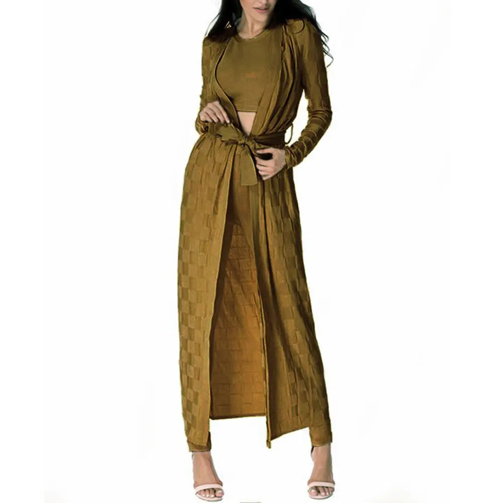 Жаккардовое пальто и брюки на шнуровке с длинным рукавом армейского зеленого