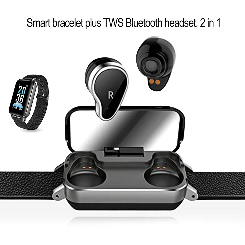 FEIKU Compatible with IOS Android mobile phone T89 dual Bluetooth 5.0 headset smart bracelet heart rate blood pressure tracker |