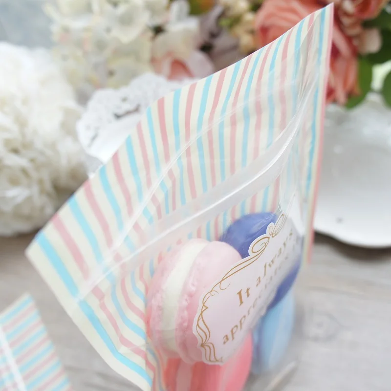 18.2*13.3*6cm 50pcs zipper bag blue pink Striped design for Cookie Snacks Chocolate Gift party Decoration Plastic Packaging | Дом и сад