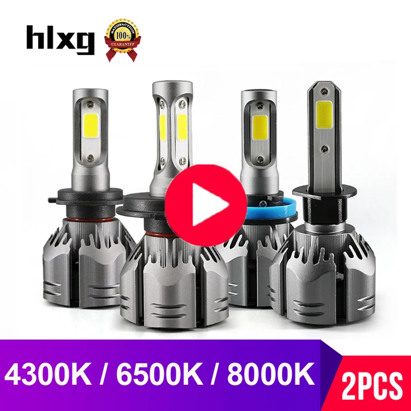 hlxg 2PCS 3000K 6500K 4300K 8000K H4 LED H7 Canbus No Error H1 H3 H11 H8 Fog Lamp HB4 9005 HB3 Car Headlight Bulbs 12V 24V | Автомобили и