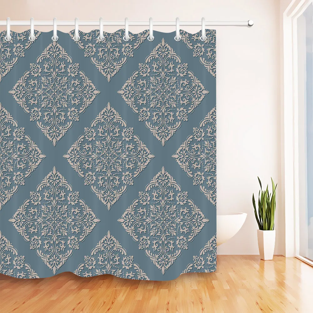 

LB Damask Baroque Shower Curtain Bathroom Vintage Pattern Luxury Art Washable Waterproof Polyester Fabric For Home Bathtub Decor