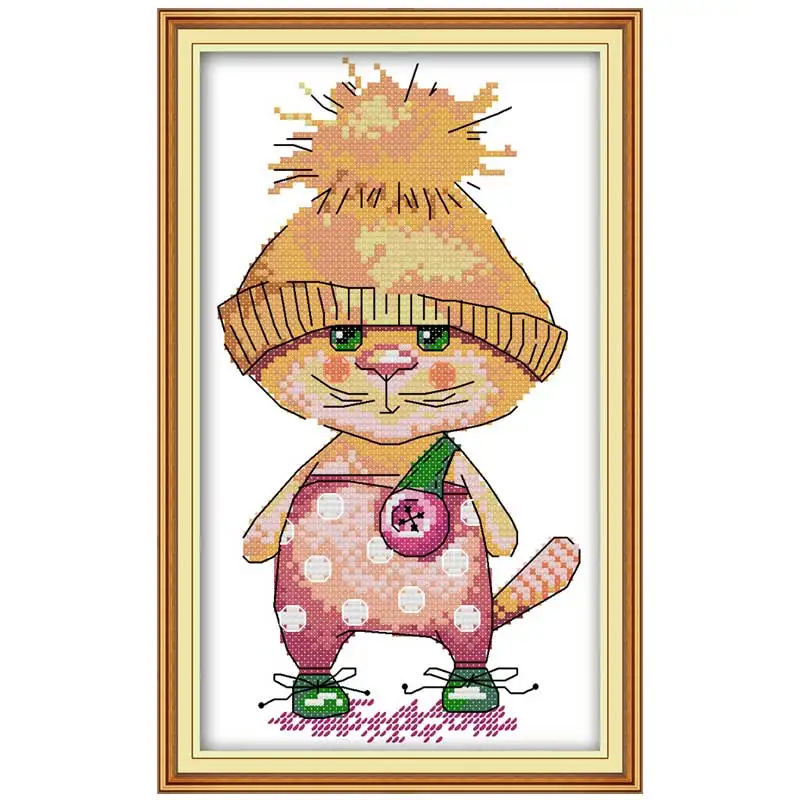 A cat with a yellow hat counted Cross Stitch 11CT 14CT Set Wholesale DIY Cross-stitch Kit Embroidery Needlework | Дом и сад