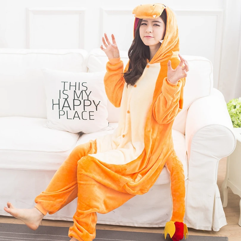 

Dragon Charmander Pajama Kids Animal Onesie Winter Flannel Sleepwear Hooded Anime Kigurumi Cosplay Costume Party Cute Fantasy
