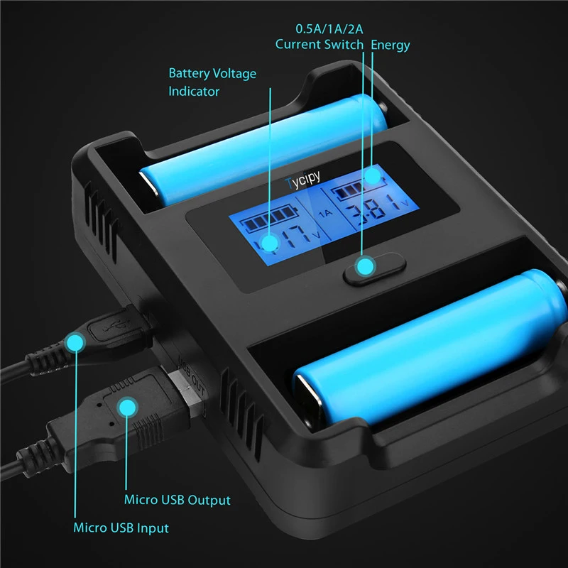 Tycipy зарядное устройство 2 слота Smart LCD USB для литий ионных аккумуляторов 1 В Ni MH/Ni CD