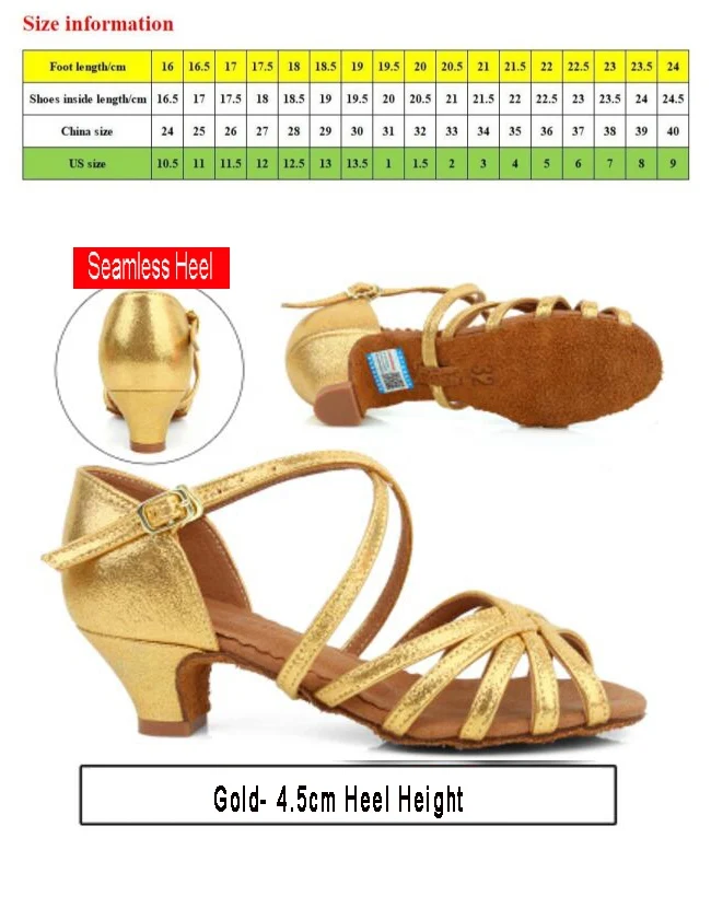 Gold 4.5cm heel Новинка; белые атласные бальные туфли для девочек; женская обувь на низком каблуке с мягкой подошвой; обувь для латинских танцев; обувь для сальсы и Танго; 24-40 - Цвет: Gold 4.5cm heel