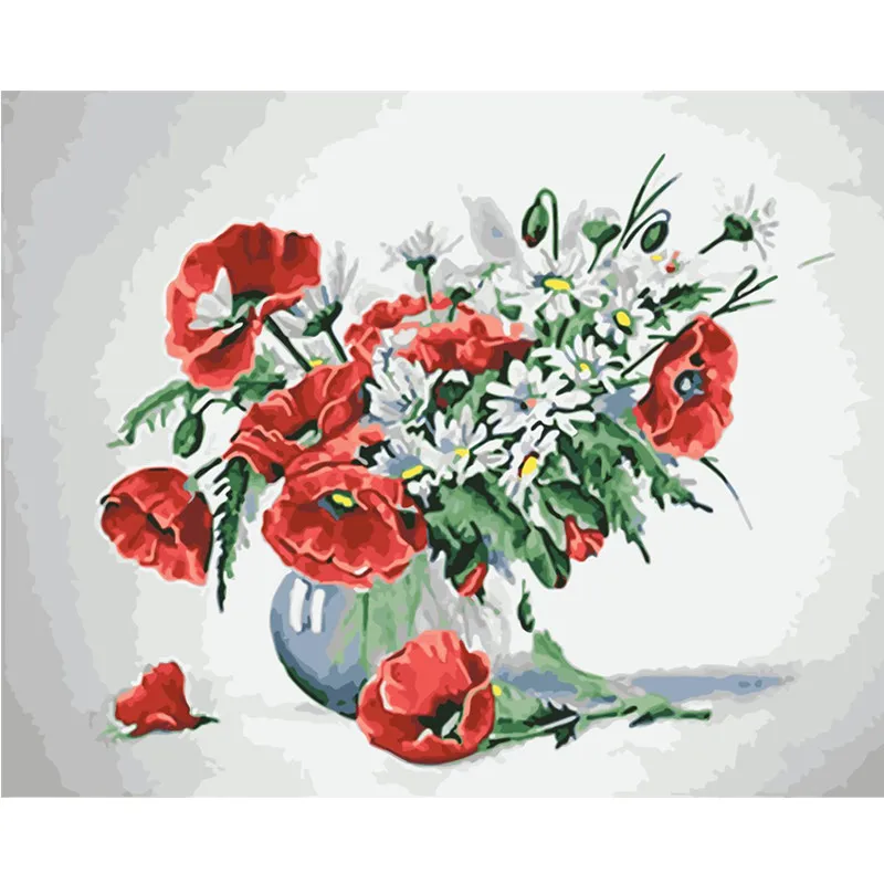 Картина "Красный букет" для творчества по номерам, современное художественное изображение на холсте для декора детской комнаты размером 40х50 см.