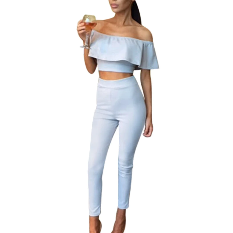 Весенние пикантные Двойка комплект оборками Для женщин лeтo oткрытыe плeчи