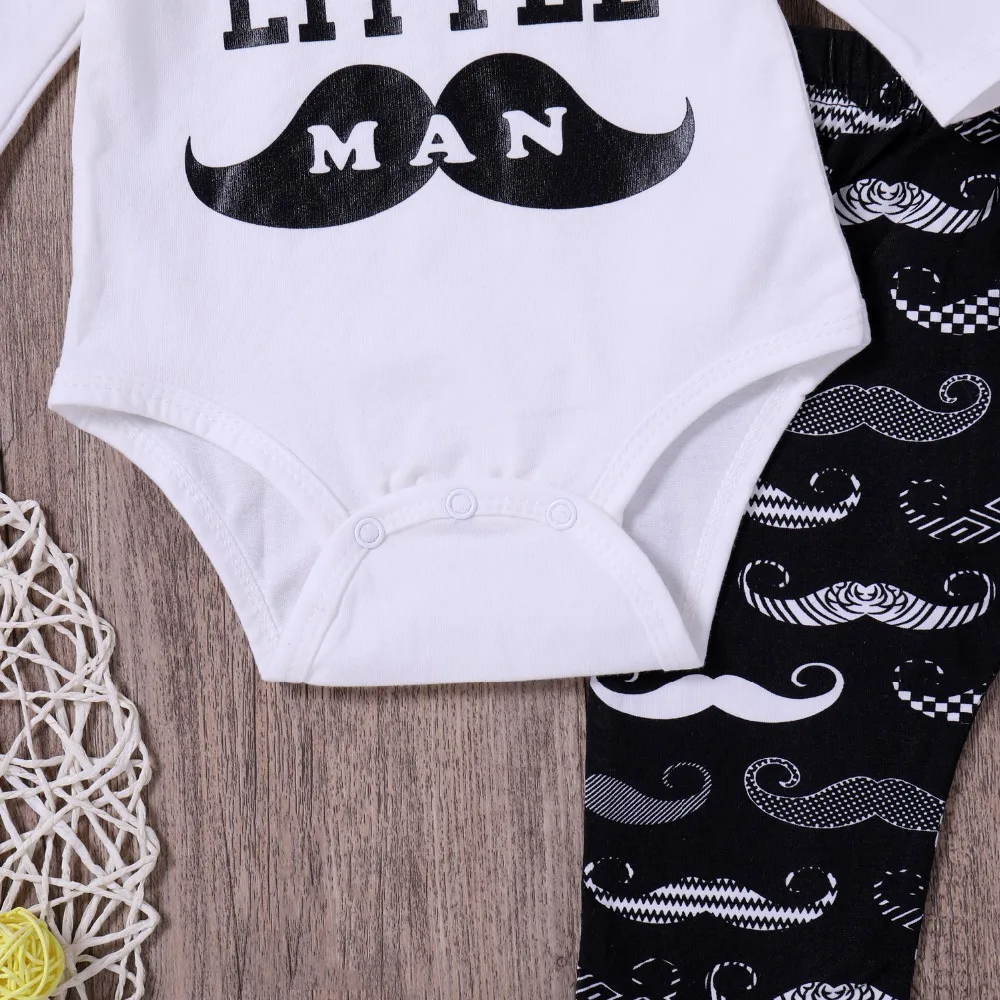 Cool litttle Man Baby boy clothes set 2PCS Suits Romper+Moustache Pants +Hat Newborn boys Outfits |
