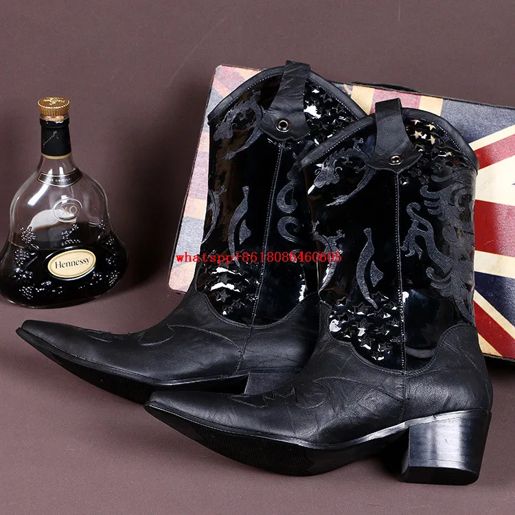 Роскошные ковбойские ботинки на высоком каблуке с острым носком и вышивкой