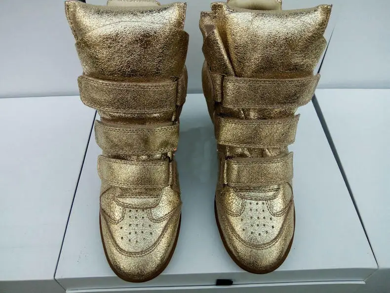 gold JINGKUBU/Новые ботинки из коровьей замши модная повседневная женская обувь в американском и Европейском стиле, увеличивающая рост женская обувь, большие размеры 35-41 - Цвет: gold
