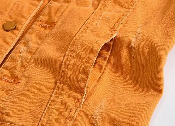 Мужской причудливый оранжевый цвет Slim Fit рваные стрейч джинсовая куртка бахрома без рукавов с дырками потертый жилет Повседневный джинсовый жилет