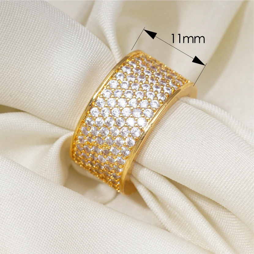 Золотое покрытие большое кольцо для женщин Micro Pave Цирконий дамское Свадебные