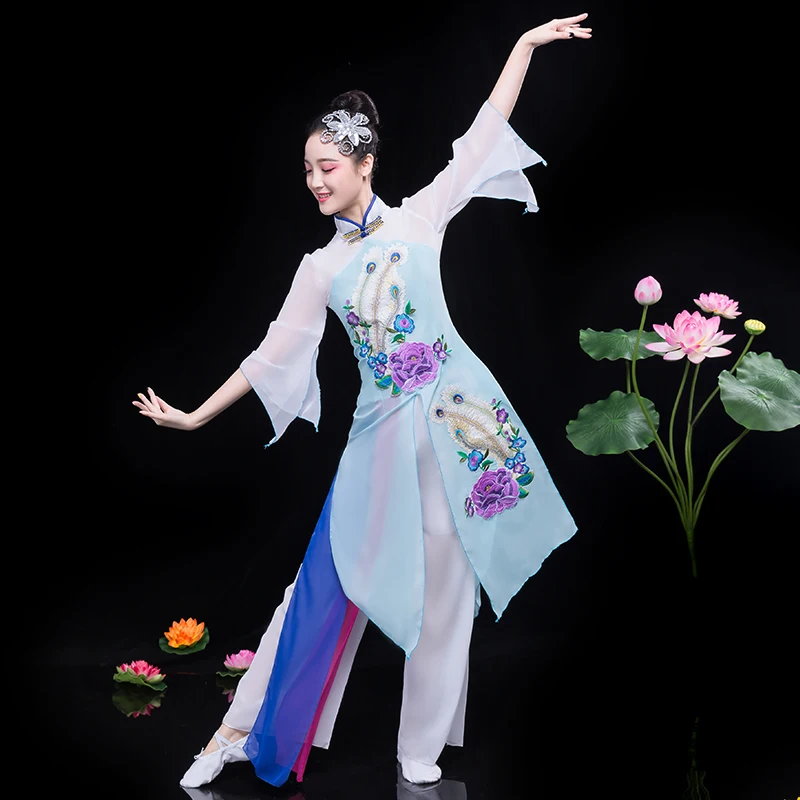 Chinese style Hanfu classical dance costumes women's elegant fan suits Yangko clothing traditional costume | Тематическая