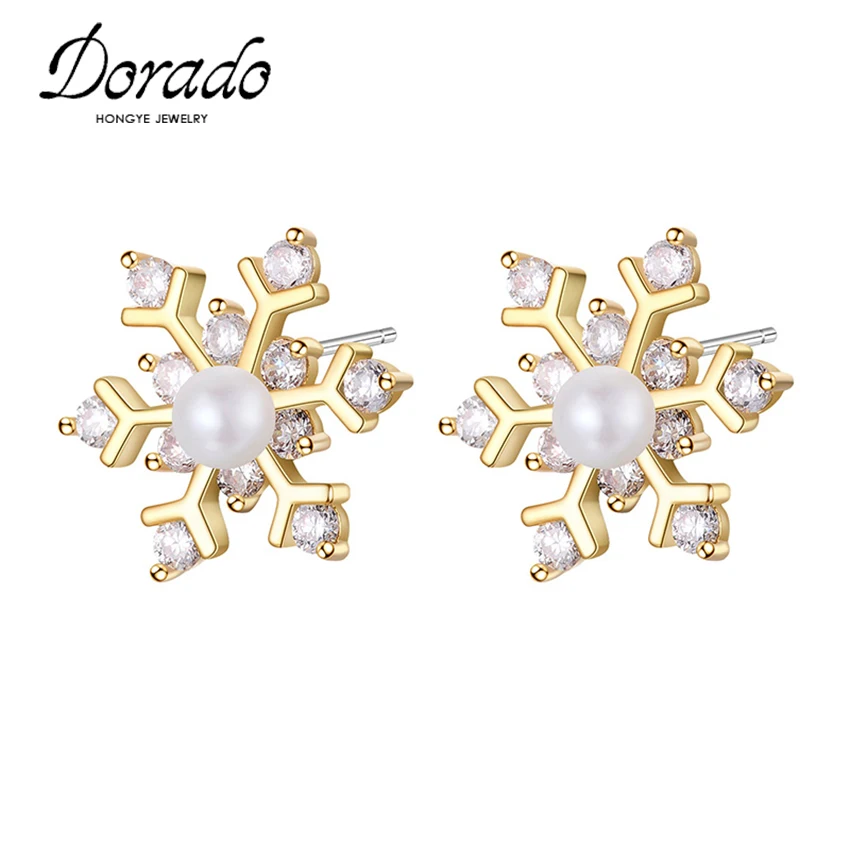 

Zircon Simulated Pearl Snowflake Stud Earrings For Women Girls Retro New Copper Female Small Earring Fashion Ear Jewelry