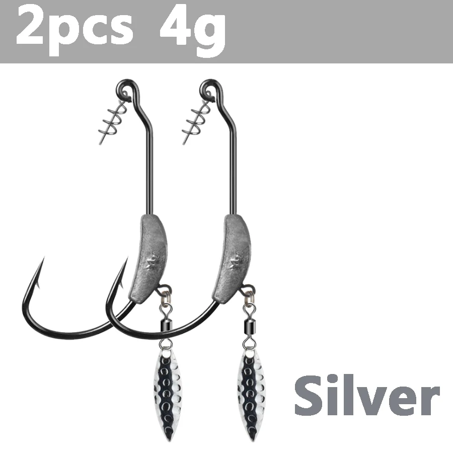 S2-4g-Silver 2 шт. офсетные рыболовные крючки свинцовые взвешенные крюки с ложкой офсетные рыболовные Крючки рыболовные крючки подходят для техасских рыболовных снастей - Цвет: S2-4g-Silver