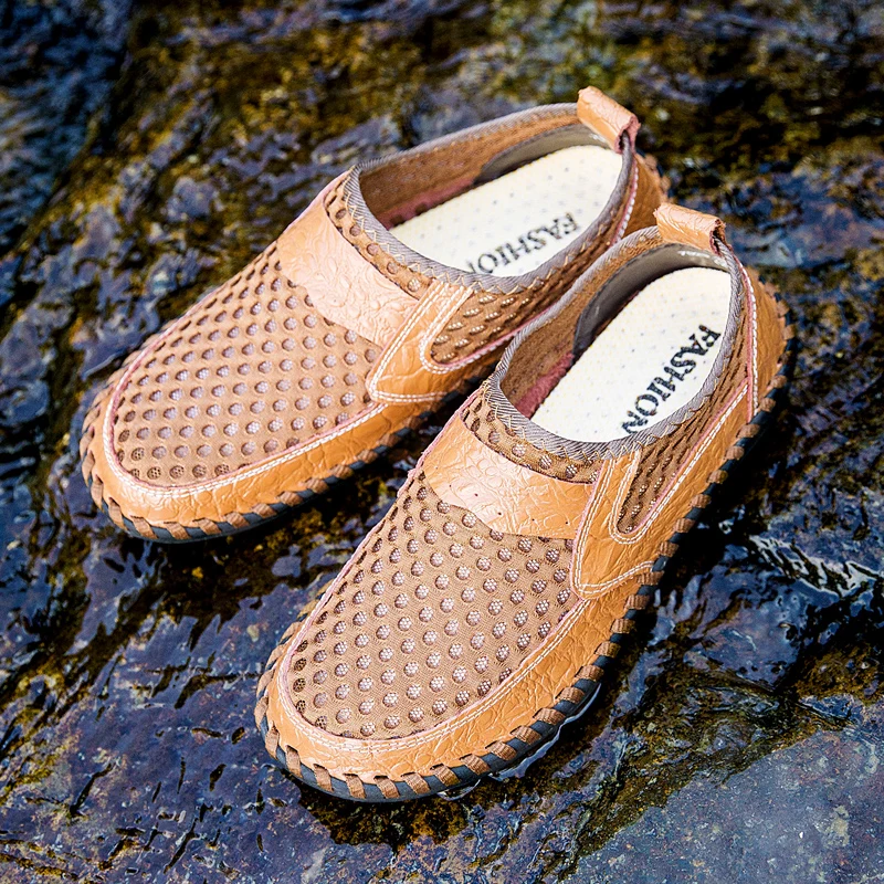 Сандалии большого размера мужские удобные прогулочные кожаные сандалии летние