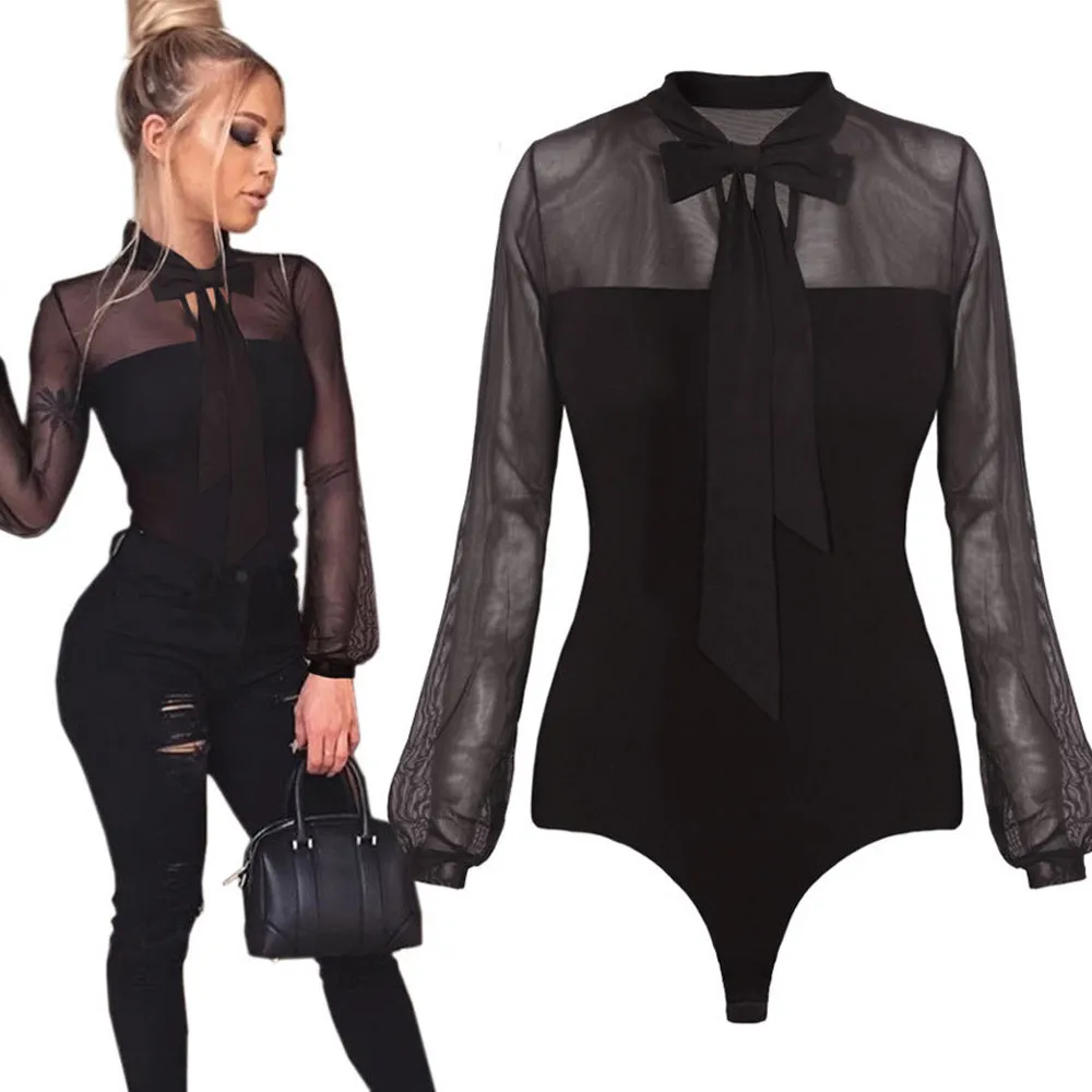 

JAYCOSIN clothes Women Transparent Jumpsuit Tops high quality Sexy Bodycon skinny Long Sleeve Daily Jumpsuit