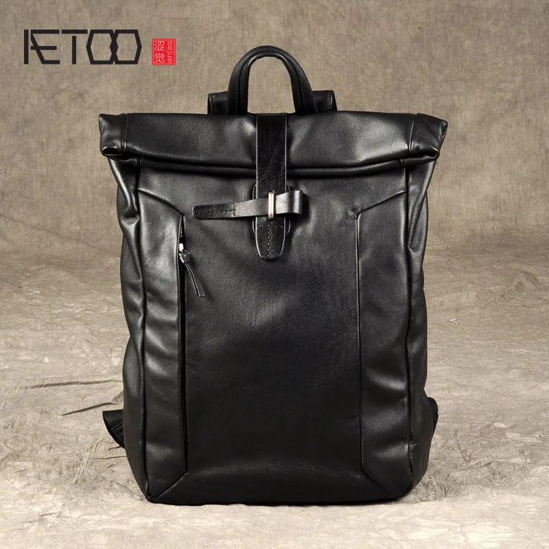Кожаный рюкзак AETOO для мужчин Модный повседневный большой ранец в винтажном