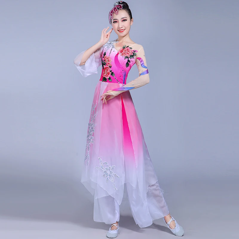 Classical dance costumes female elegant fan umbrella jasmine stage performance clothing | Тематическая одежда и униформа