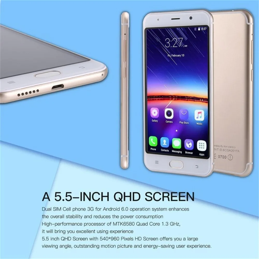 5.5" 3G Smartphone Quad-core 1.3Ghz Dual Sim 4GB+32GB Mobile Phone  Мобильные телефоны и