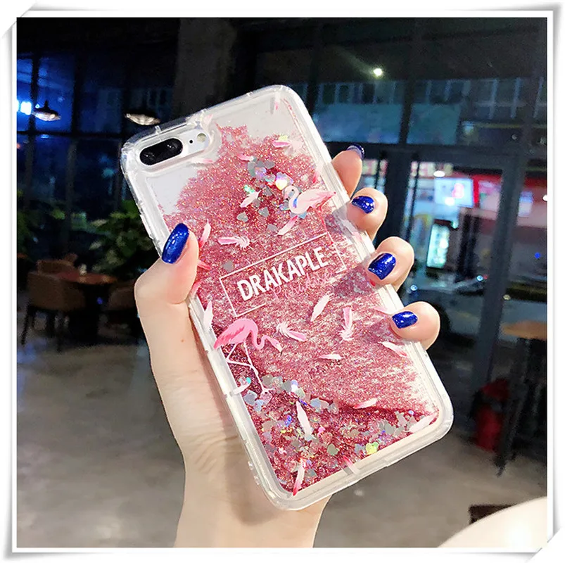 Flamingo Case for iPhone 6 6s 7 8 Plus X XR XS Max liquid glitter cover For Xiaomi Mi A1 A2 Mix 2s 3 Redmi 5 Note Pro |