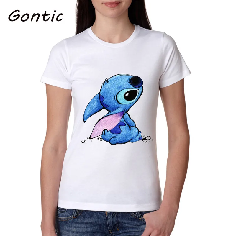Lilo & Stitch Футболка с принтом женская белая Camisas Mujer Harajuku Свободные футболки 90s