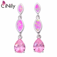 cinily created pink fire opal pink zircon silver plated earrings wholesale fashion for women jewelry stud earrings 1 14 oh3374
