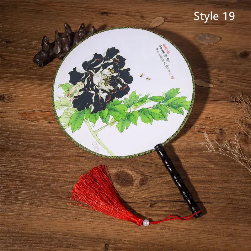 Style 19 28 Стиль s Женский Классический танец Круглый Китайский стиль ручной двусторонний цветок Печатный Шелковый круговой вентилятор с кисточкой кулон - Цвет: Style 19