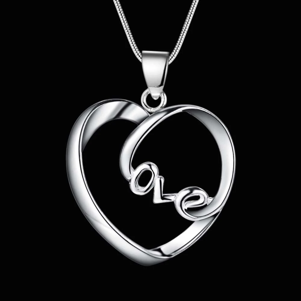Ожерелье с серебряным покрытием love heart новые серебряные ожерелья и подвески XXSUSHGN