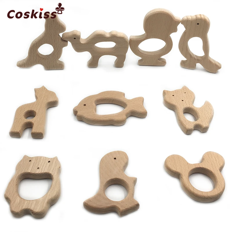 Mordedor de madera Natural hecho a mano para beb&eacute;, mordedor de madera seguro y respetuoso con el medio ambiente, colgante personalizado, bricolaje-1