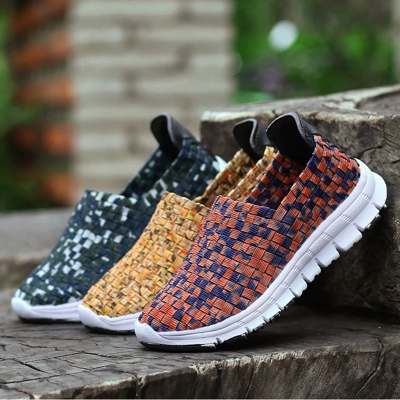 

Summer Flat Shoes Female Slip on Loafers Casual Woven Shoes Woman Sneakers Comfortable Mixed-colors Shoes Ladies Big Size 32-44