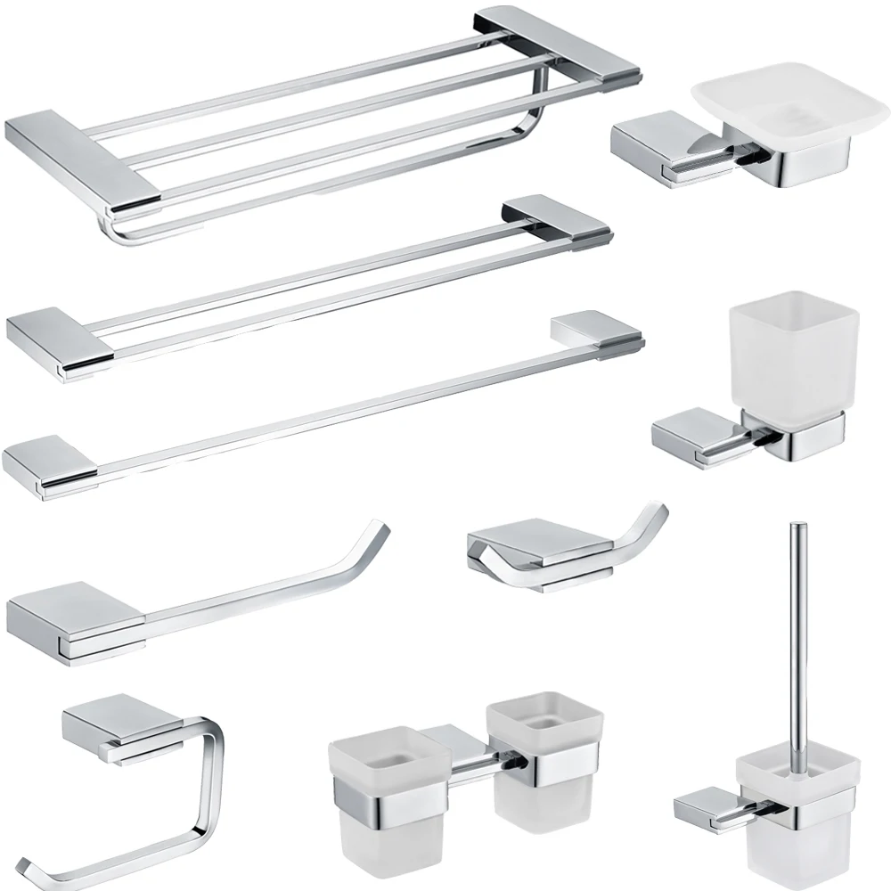

Leyden Chrome Polished Chrome 304 Stainles Steel Bathroom Accessories Sets Towel Shelf Towel Bar Toilet Paper Holder Robe Hook