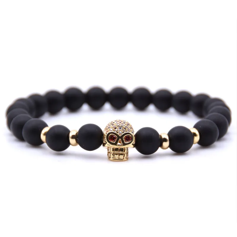 Натуральный камень браслет Pulseira для мужчин Micro Pave CZ Череп талисманы браслеты для женщин Best друг ювелирные подарки Викинг Bijoux лидер
