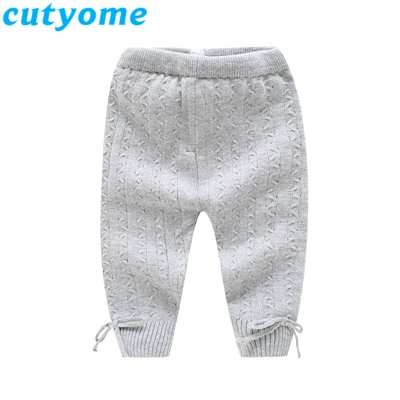 Gray Bow Pant Вязаная для маленьких девочек расклешенные брюки осень-зима однотонные розовые/серые милые детские вязаные Леггинсы Брюки корейские Детские лосины - Цвет: Gray Bow Pant