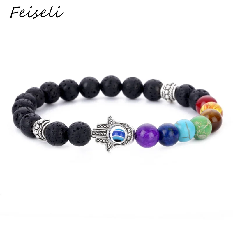 Женский браслет Feiseli из вулканической лавы и пальмы с бусинами регулируемый