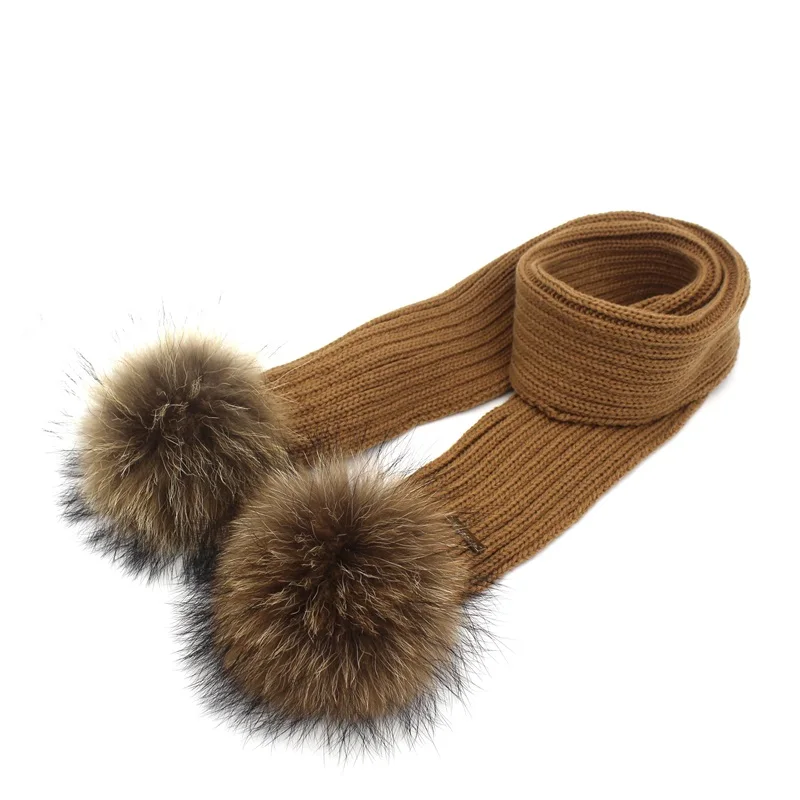 Детский зимний шарф с помпоном из натурального меха енота|kids winter scarf|fur scarfwinter scarf |