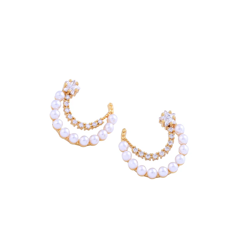 Букле Doreille Pour Femme со стразами Moon Форма Серьги с жемчугом подруги подарок Модные