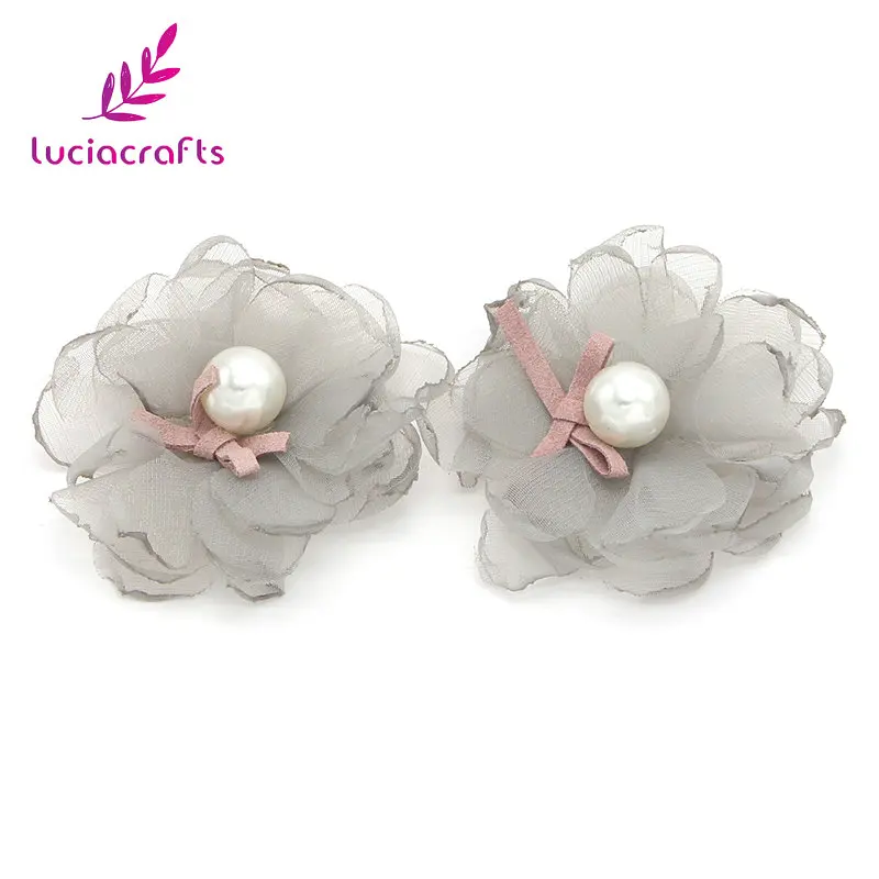 Lucia crafts, 5 шт./6 шт., 55 мм, шифон, цветы, головной убор, Детская повязка на голову, цветок, бант для волос, сделай сам, Аппликации, материалы для рукоделия, B0912
