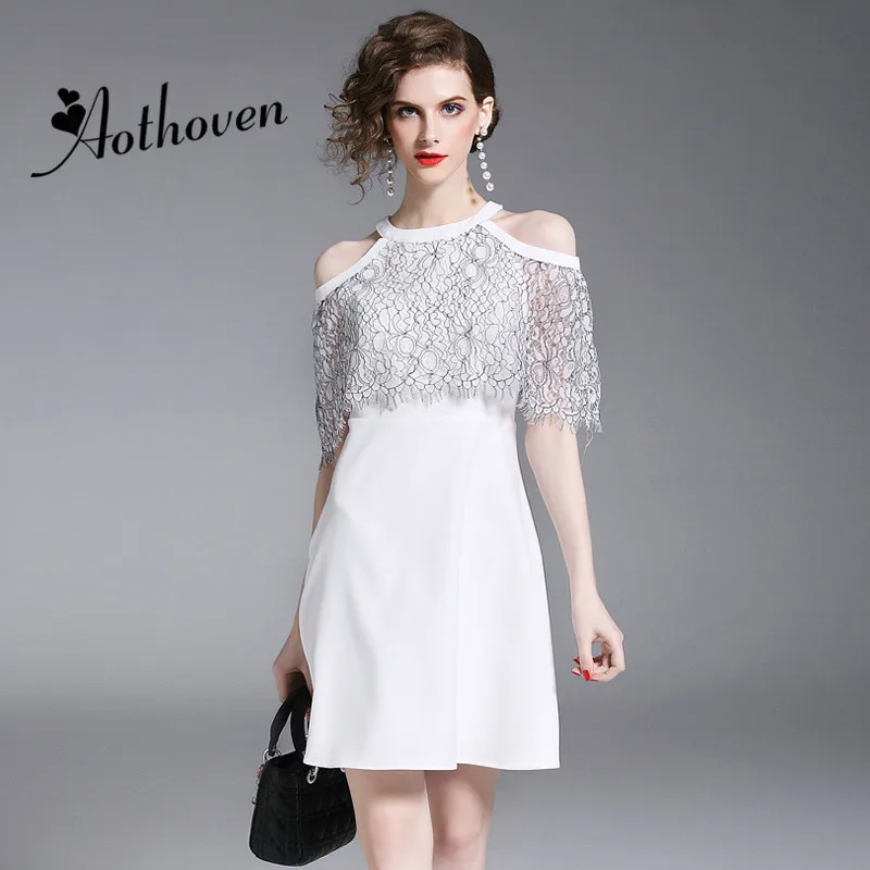 Summer Dresses White O-Neck Patchwork Lace High-end Women Dress Office Lady Elegant Bandage Bodycon A-Line Runway Show | Женская одежда