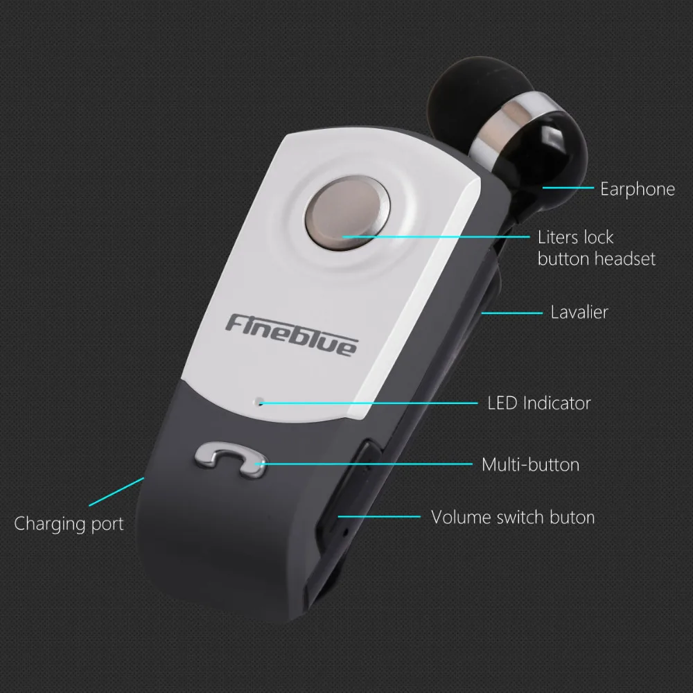 Fineblue F960 Bluetooth гарнитура беспроводной в ухо наушник Hands-Free с микрофоном Звонки носить пульт на прищепке для мобильного телефона