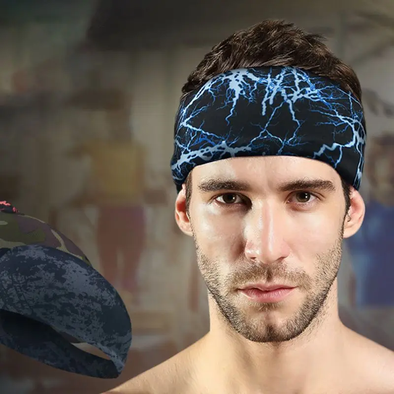 Мужская женская спортивная широкая повязка на голову с цветным камуфляжным