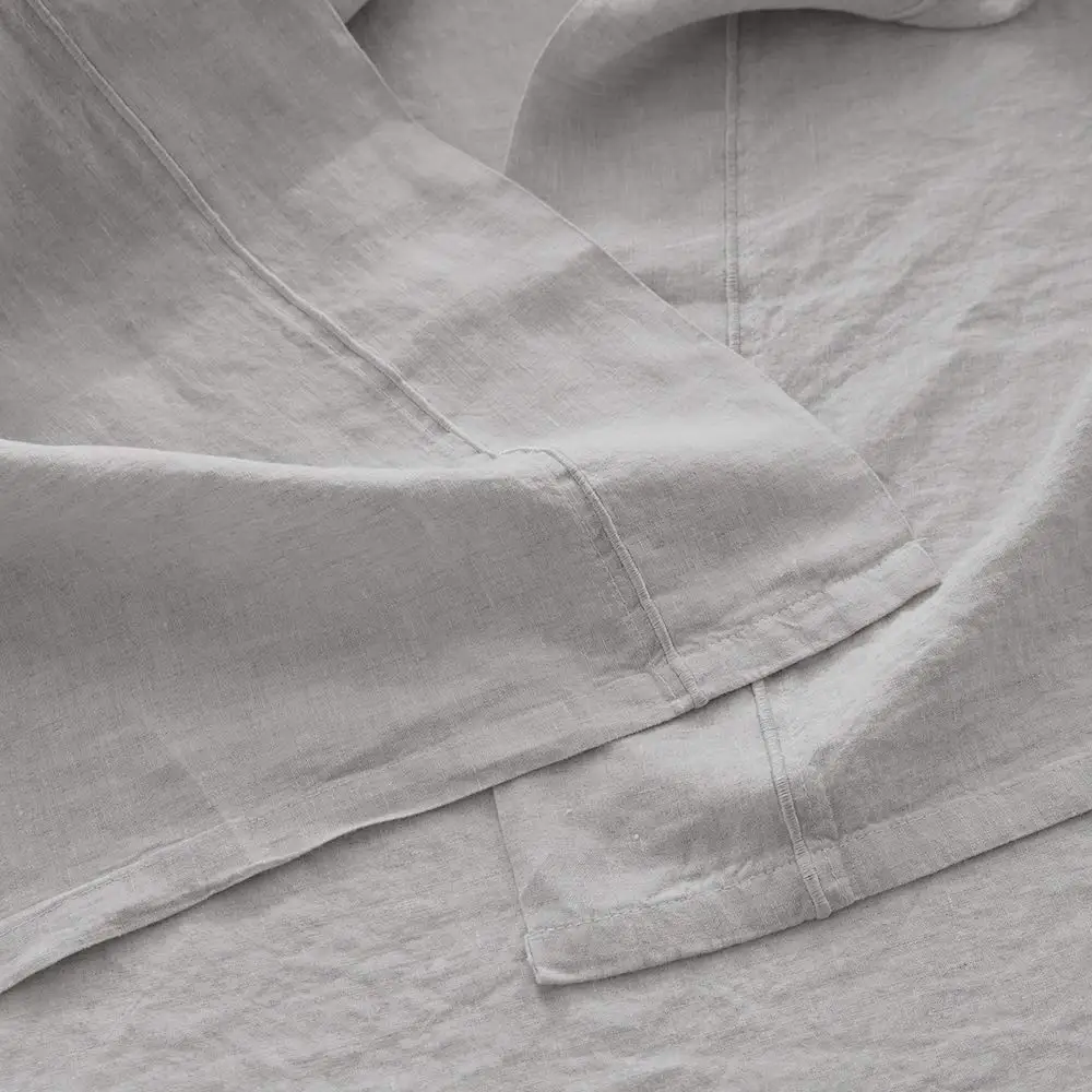 Комплект Простыни из 100% чистого льна с вышивкой Мягкая Белая/серая 4 шт. в