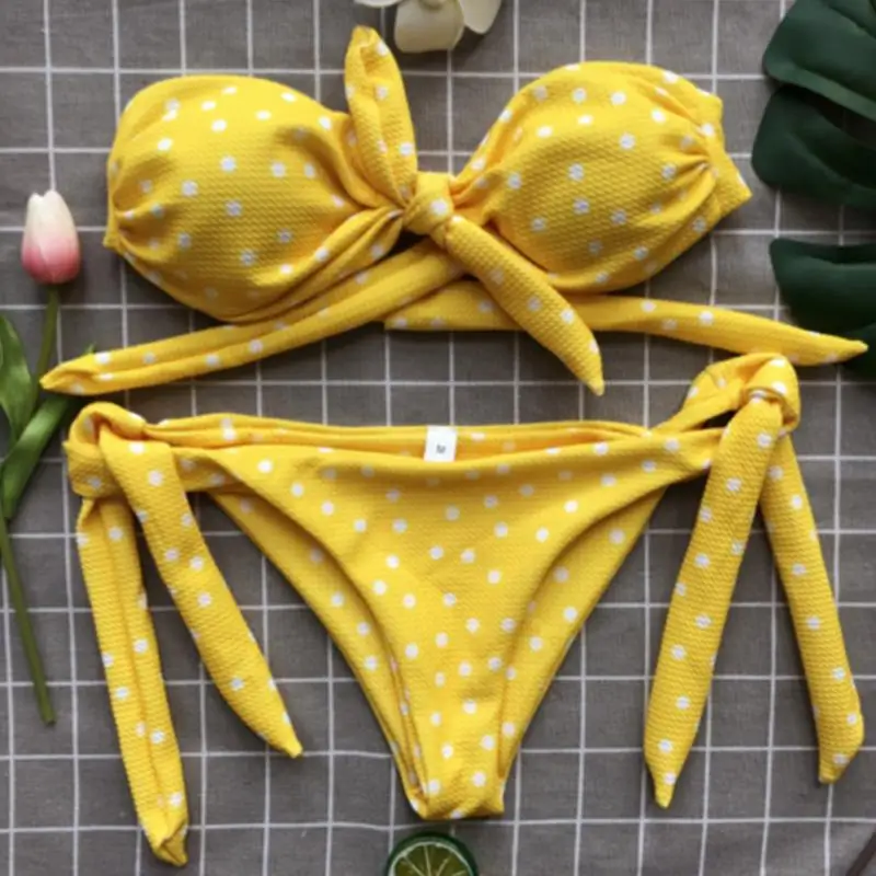 Летние модные бикини с эффектом пуш ап повязки подарок в горошек Купальник