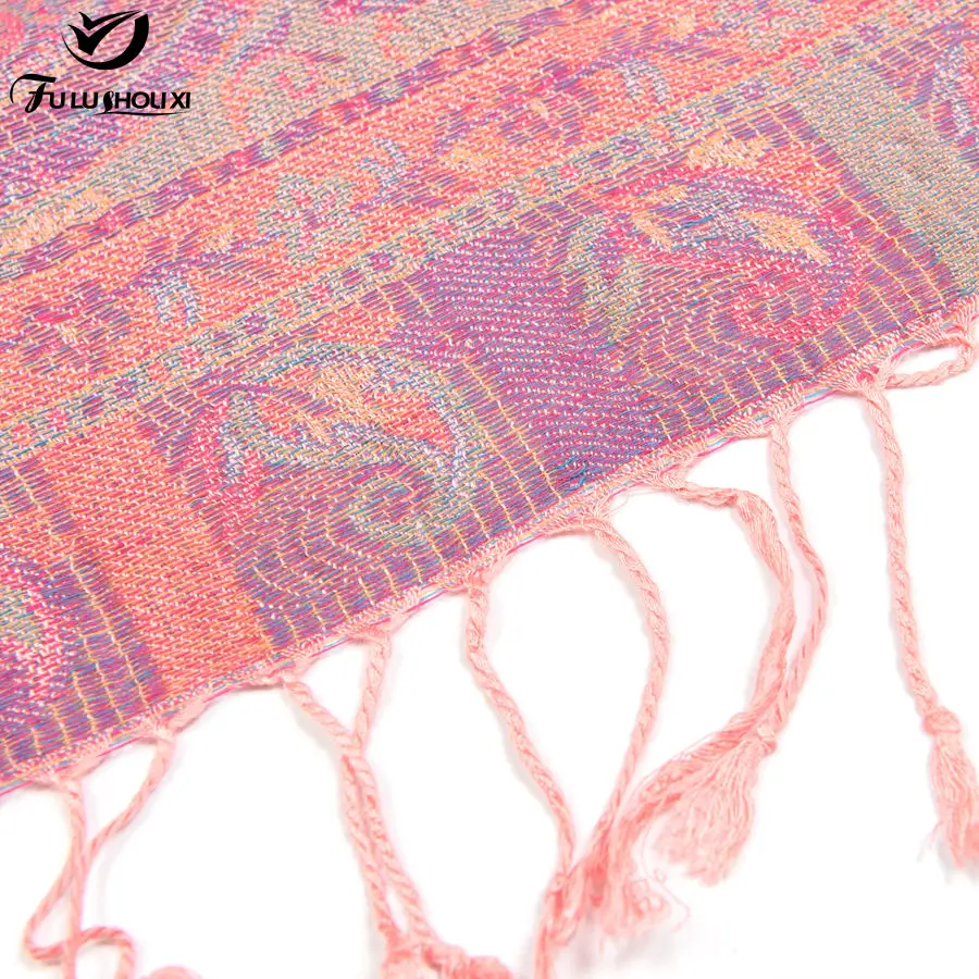 Новый Романтический богемный розово-красный оттенок Хиджаб Платки ручной работы